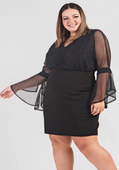 VESTIDO DIAMOND COM TULE E MANGA ELEGANCE VESTIDO DIAMOND COM TULE E MANGA ELEGANCE