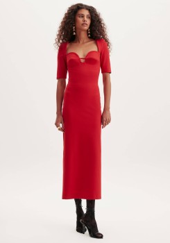 VESTIDO SUPER MIDI VERMELHO DECOTE LANÇA PERFUME