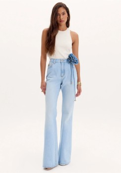 CALÇA FLARE JEANS FLOR LANÇA PERFUME