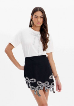 BLUSA T-SHIRT MANGA CURTA LAÇO BRILHOS LANÇA PERFUME