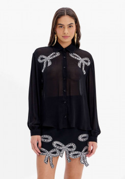 CAMISA FLUIDA DE MANGAS LONGAS COM LAÇOS LANÇA PERFUME