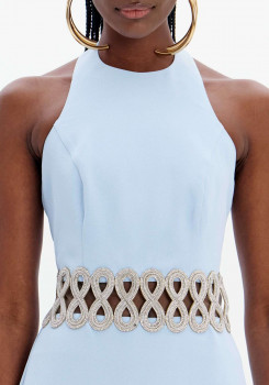 VESTIDO SUPER MIDI FRENTE ÚNICA COM APLICAÇÃO