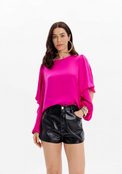 BLUSA FUIDA DE MANGAS LONGAS COM BABADOS LANÇA PERFUME
