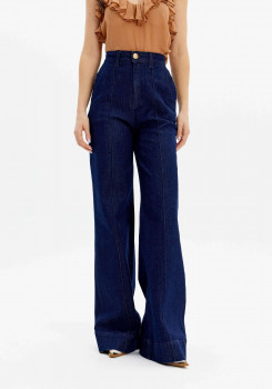 CALÇA JEANS WIDE LEG CINTURA ALTA FRISOS LANÇA PERFUME