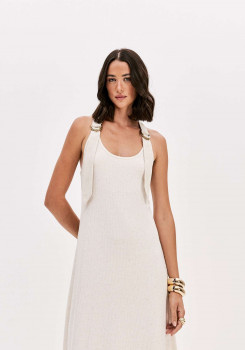 VESTIDO CANELADO SUPER MIDI COM LINHO LANÇA PERFUME