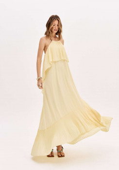 VESTIDO LONGO PLISSADO COM BABADO LANÇA PERFUME