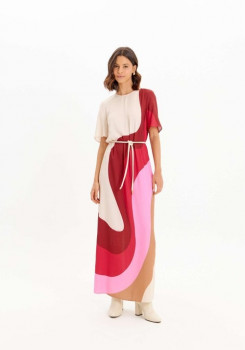 VESTIDO SUPER MIDI ESTAMPADO COM CINTO LANÇA PERFUME
