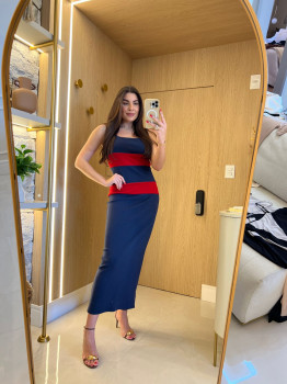 VESTIDO SUPER MIDI COM RECORTES LANÇA PERFUME