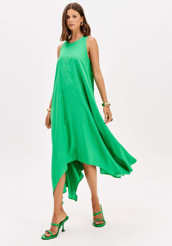 VESTIDO SUPER MIDI ASSIMÉTRICO COM LINHO LANÇA PERFUME