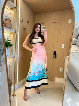 VESTIDO SUPER MIDI ESTAMPADO DE ALÇAS LANÇA PERFUME