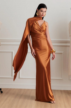 VESTIDO LONGO LISO COM LENÇO CHARRY