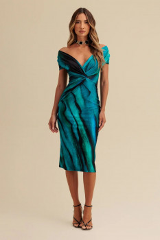 VESTIDO MIDI ESTAMPADO DECOTE V CHARRY