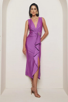 VESTIDO SUPER MIDI LISO COM BABADO CHARRY