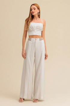 CALÇA WIDE LISTRADA COM CÓS CHARRY