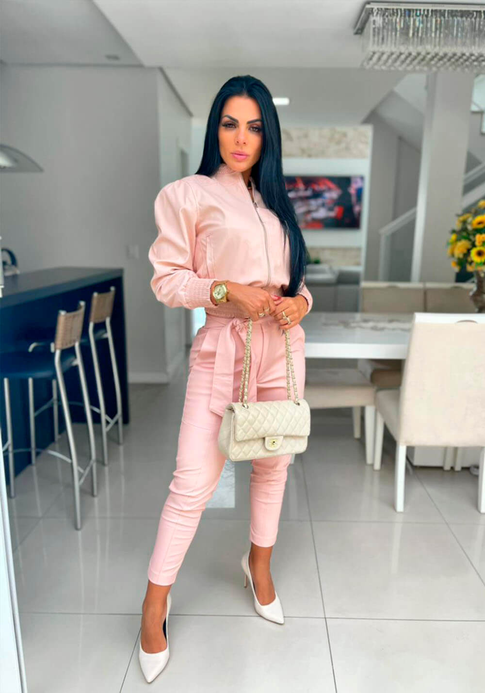 CALÇA COURO PU ROSA CALÇA COURO PU ROSA