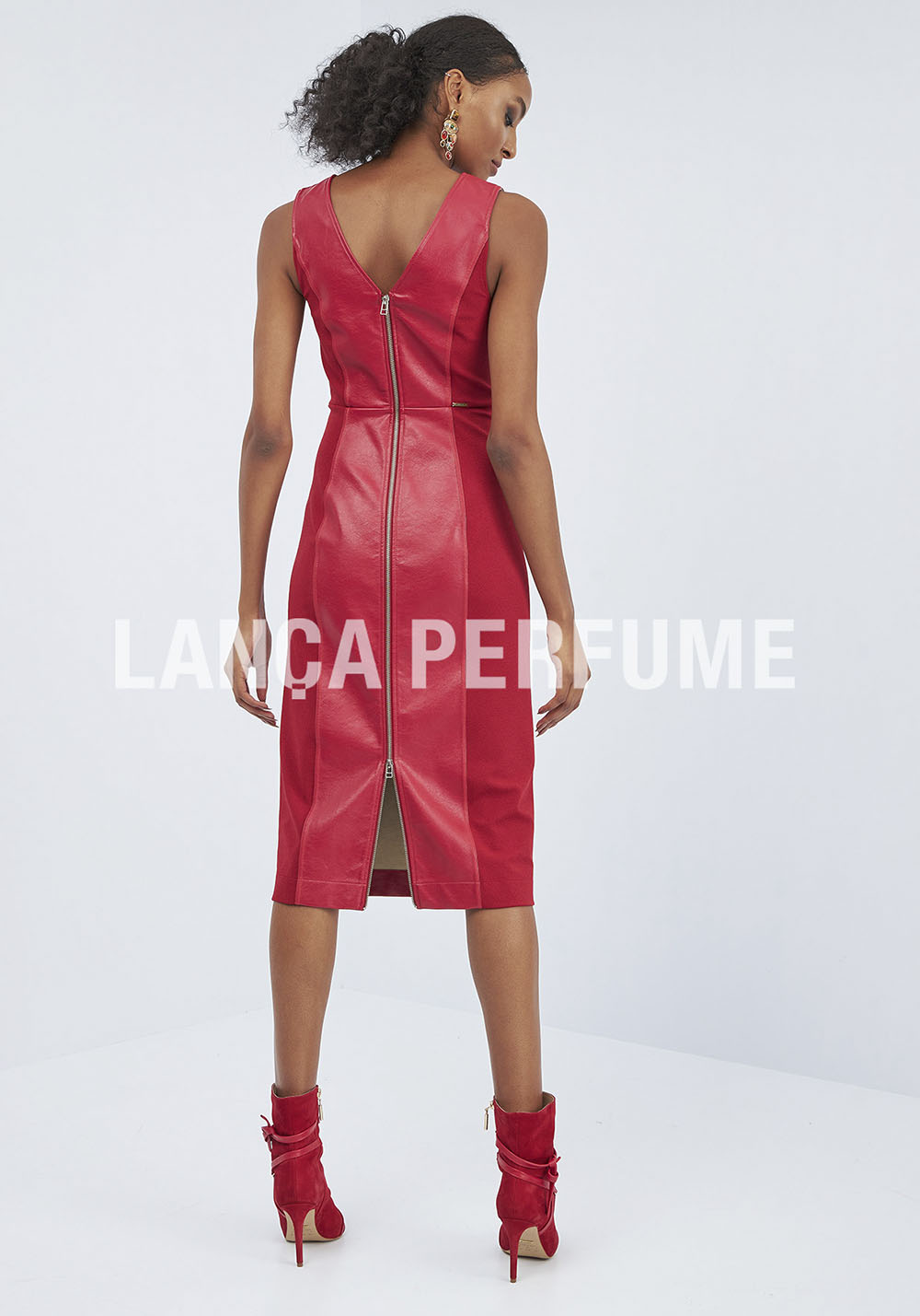 VESTIDO MIDI VERMELHO COURO PU LANÇA PERFUME VESTIDO MIDI VERMELHO COURO PU LANÇA PERFUME