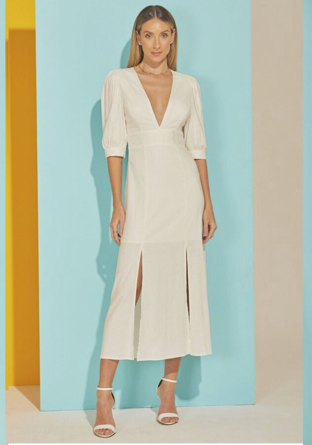 VESTIDO OFF WHITE MIDI ZEN MEIA MANGA