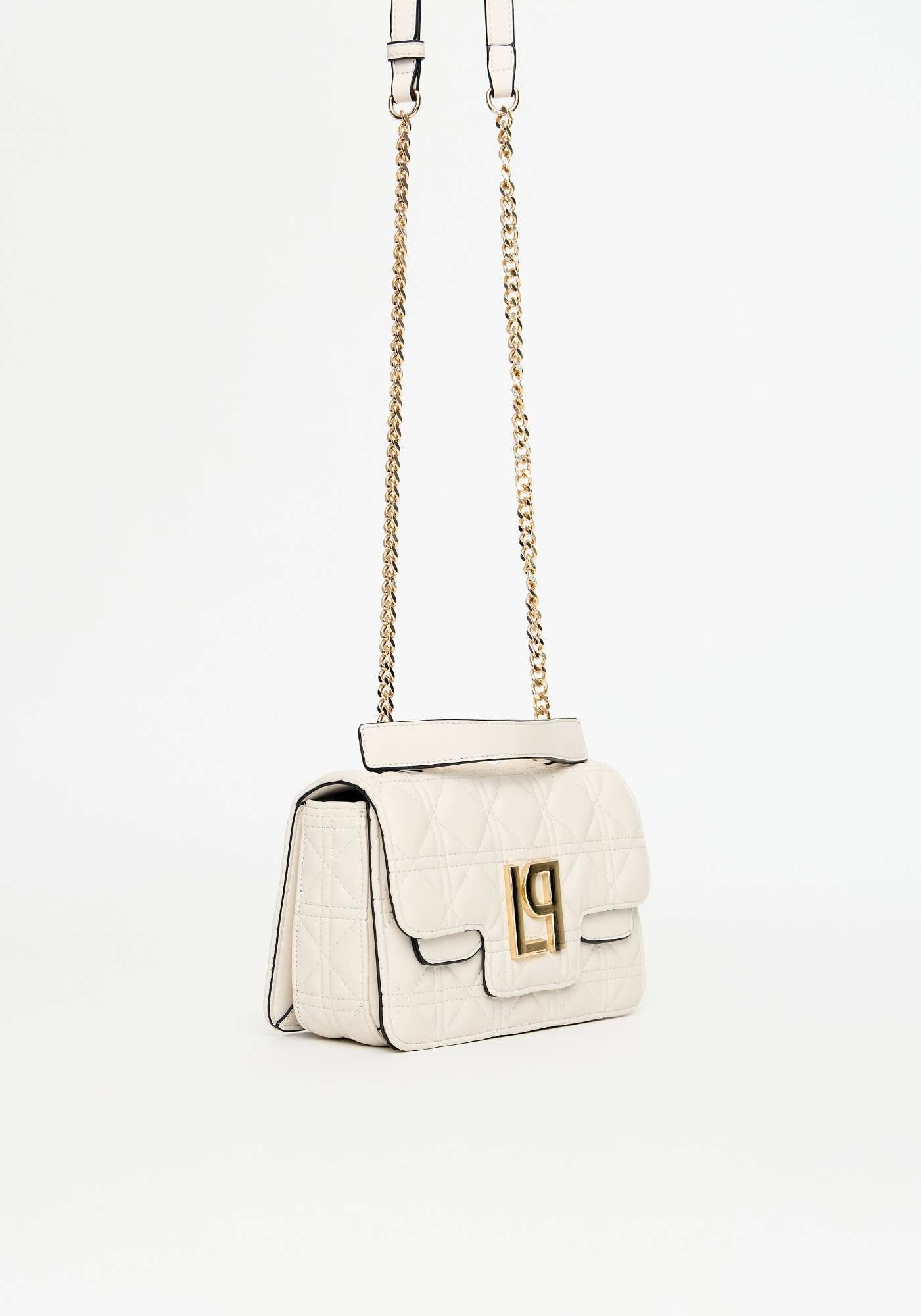 TOTE BAG COM MATELASSÊ E APLICAÇÃO LOGO COM ALÇAS EM CORRENTES LANÇA PERFUME
