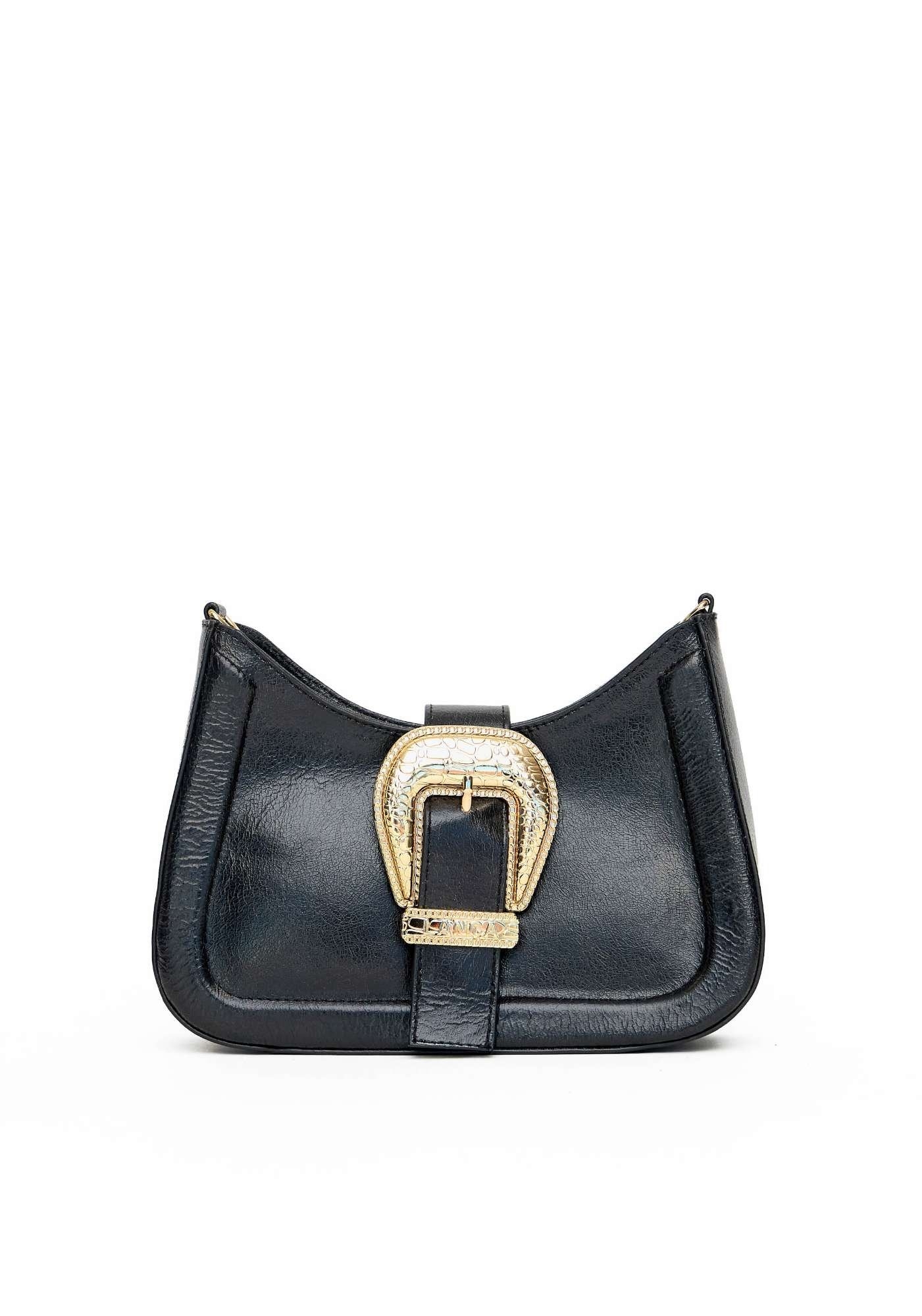 BOLSA CROSSBODY COURO COM FIVELA CROCO LANÇA PERFUME