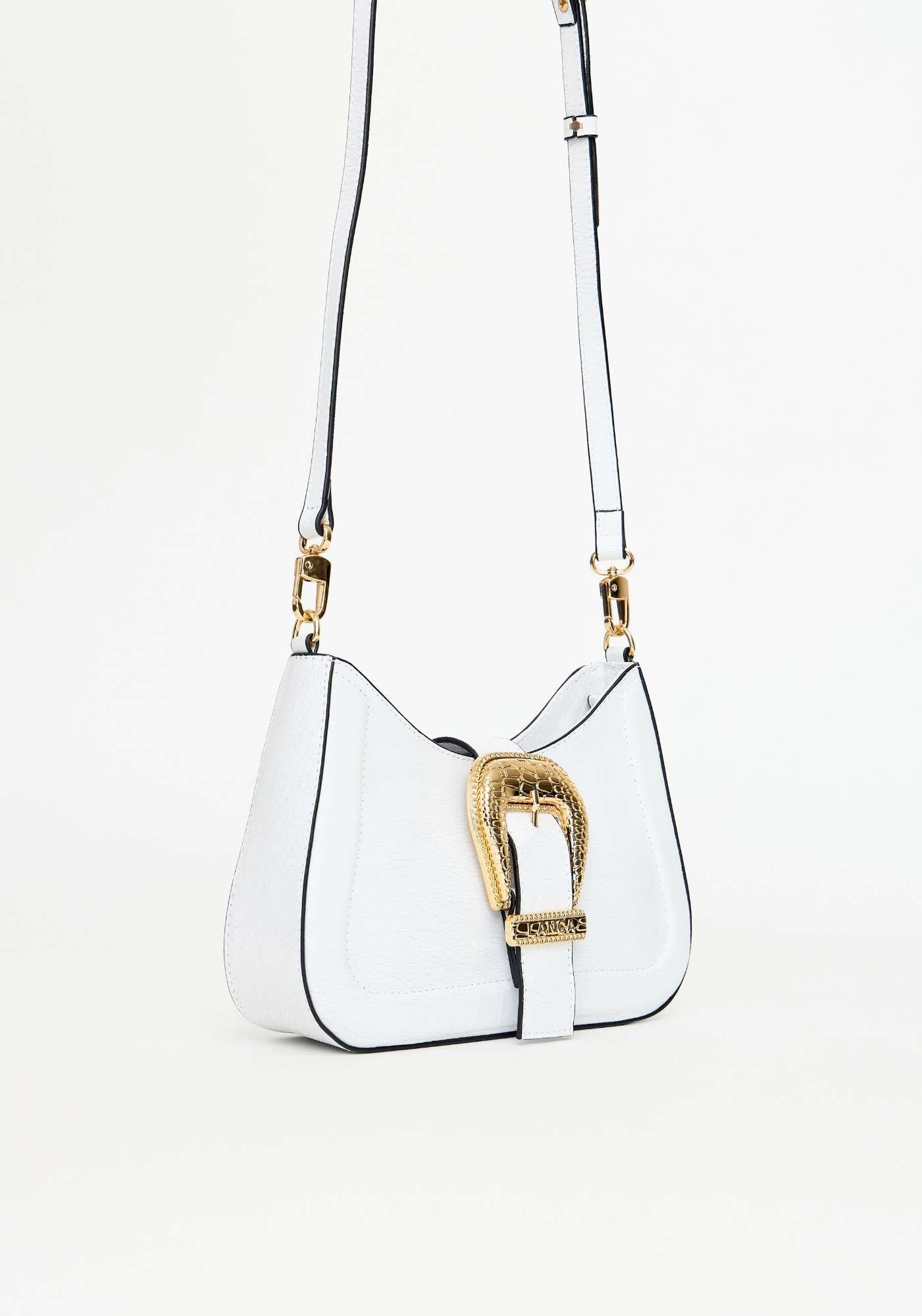 BOLSA CROSSBODY COURO COM FIVELA CROCO LANÇA PERFUME