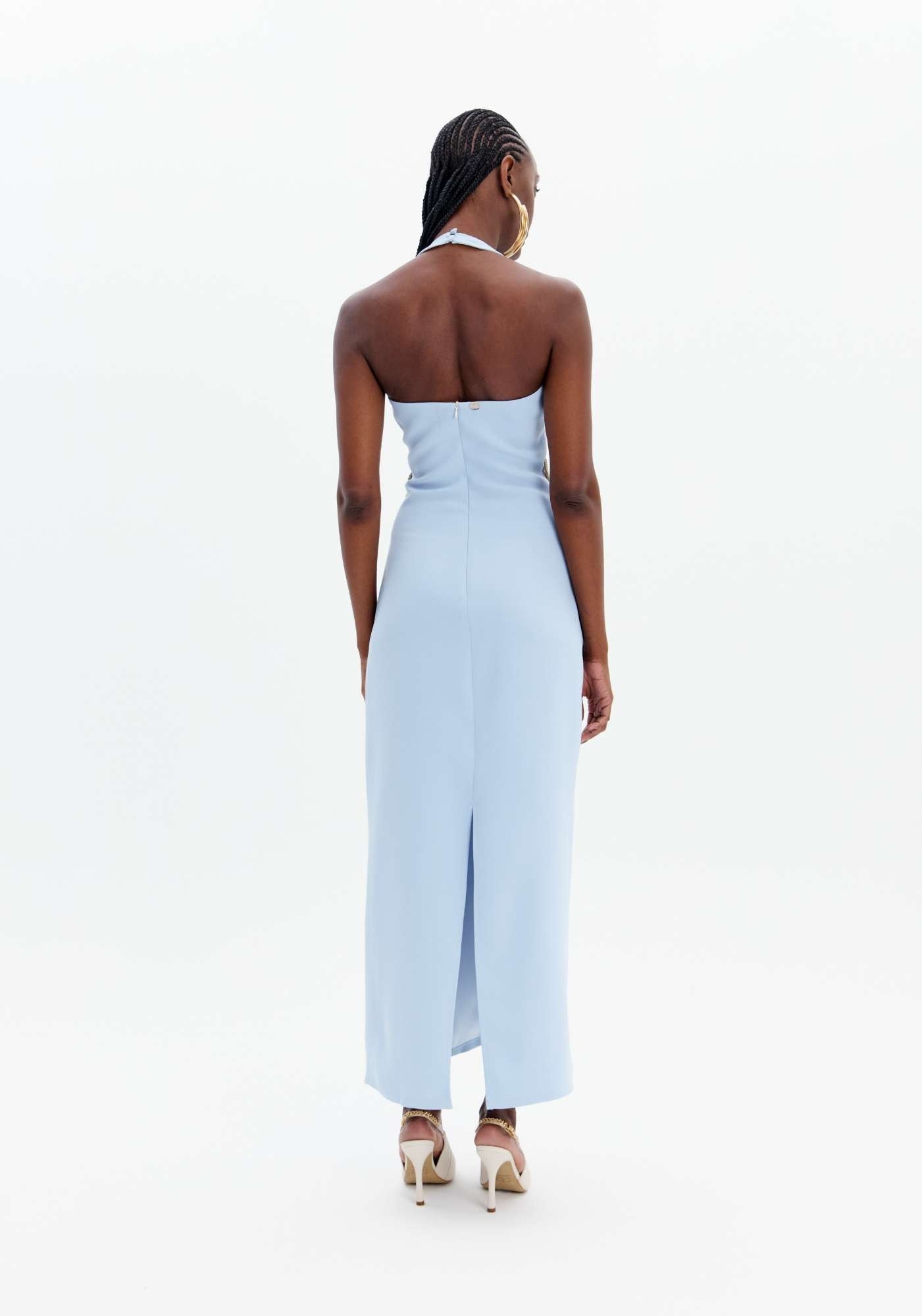 VESTIDO SUPER MIDI FRENTE ÚNICA COM APLICAÇÃO
