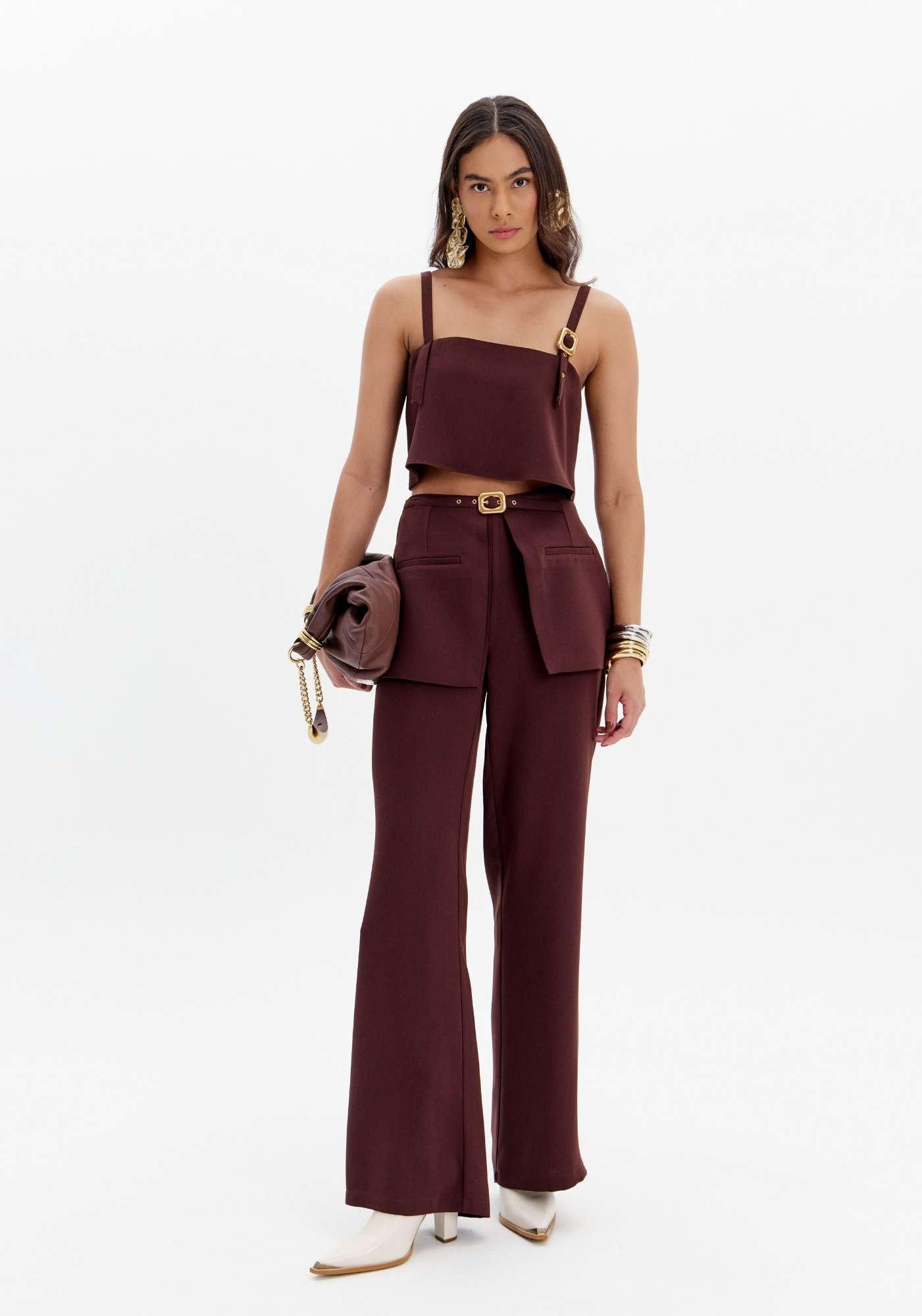 BLUSA CROPPED DE ALÇAS COM FIVELA LANÇA PERFUME