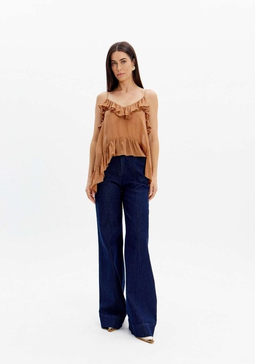 CALÇA JEANS WIDE LEG CINTURA ALTA FRISOS LANÇA PERFUME