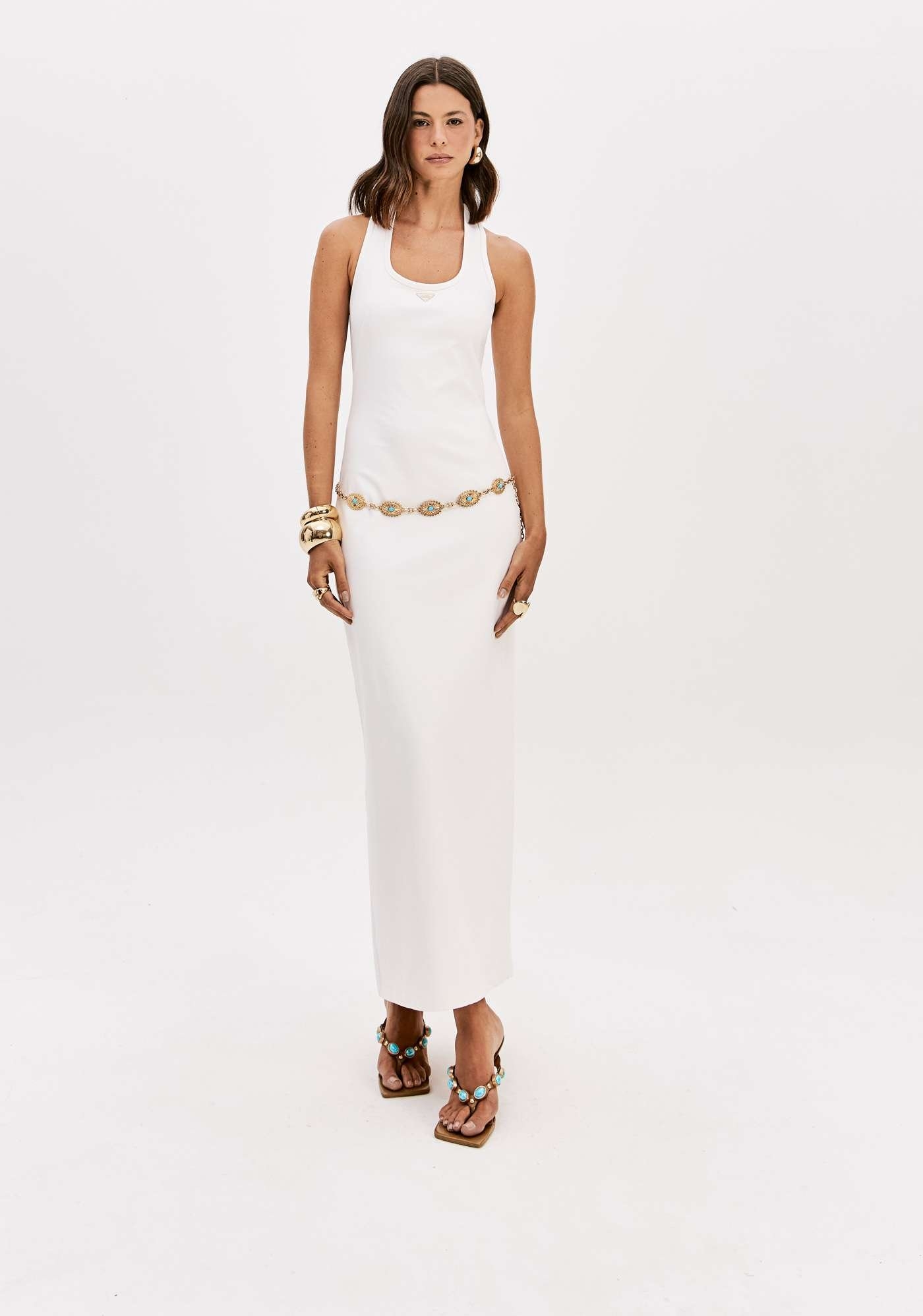 VESTIDO SUPER MIDI SEM MANGAS DECOTE U LANÇA PERFUME