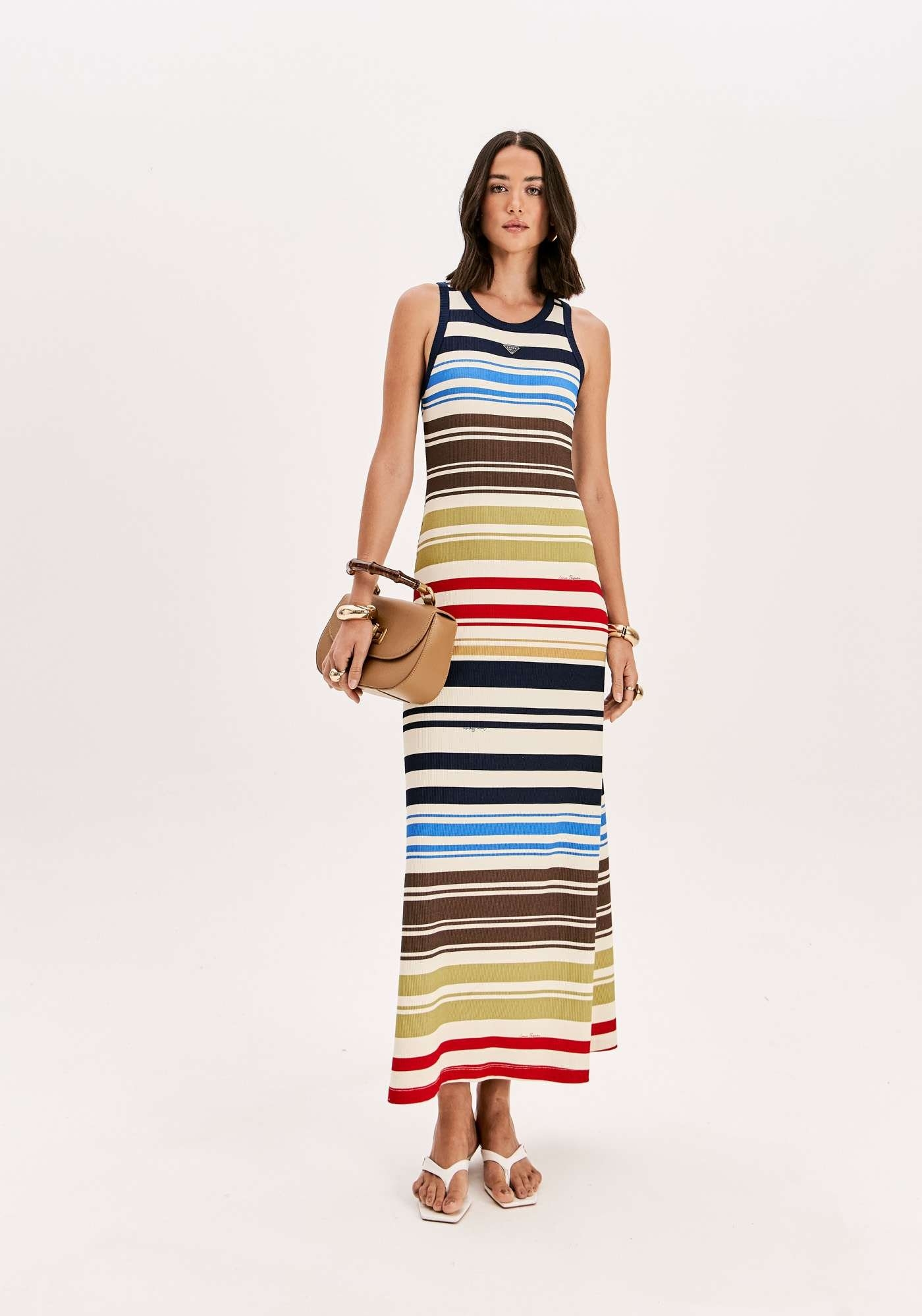 VESTIDO CANELADO SUPER MIDI ESTAMPADO LANÇA PERFUME
