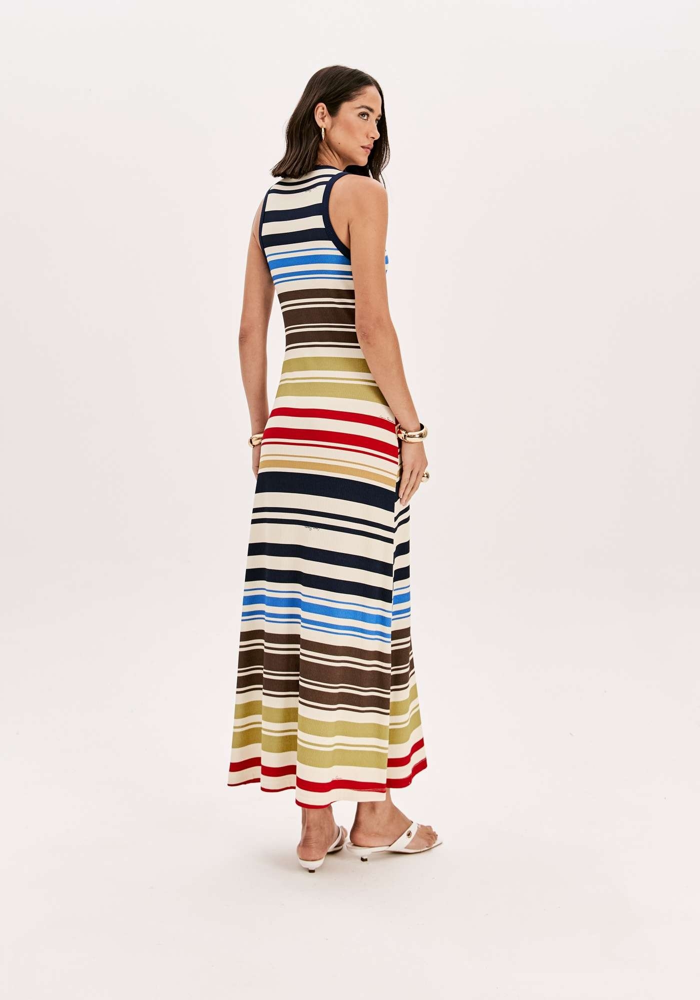 VESTIDO CANELADO SUPER MIDI ESTAMPADO LANÇA PERFUME