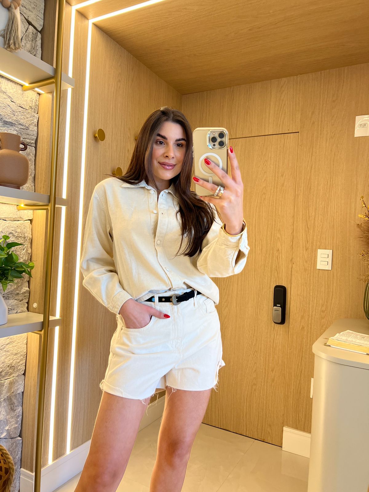 SHORT SARJA COMFORT CINTURA SUPER ALTA LANÇA PERFUME