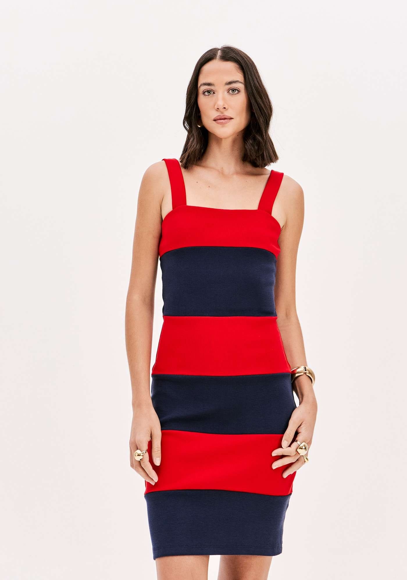 VESTIDO CURTO DE ALÇAS COM RECORTES LANÇA PERFUME