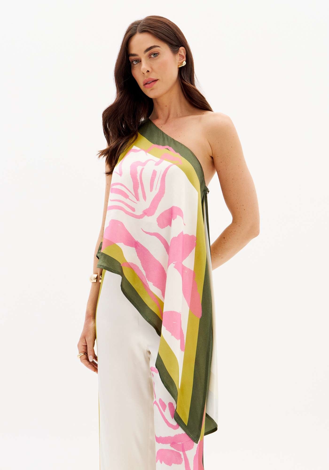 BLUSA ALONGADA ASSIMÉTRICA ESTAMPADA LANÇA PERFUME