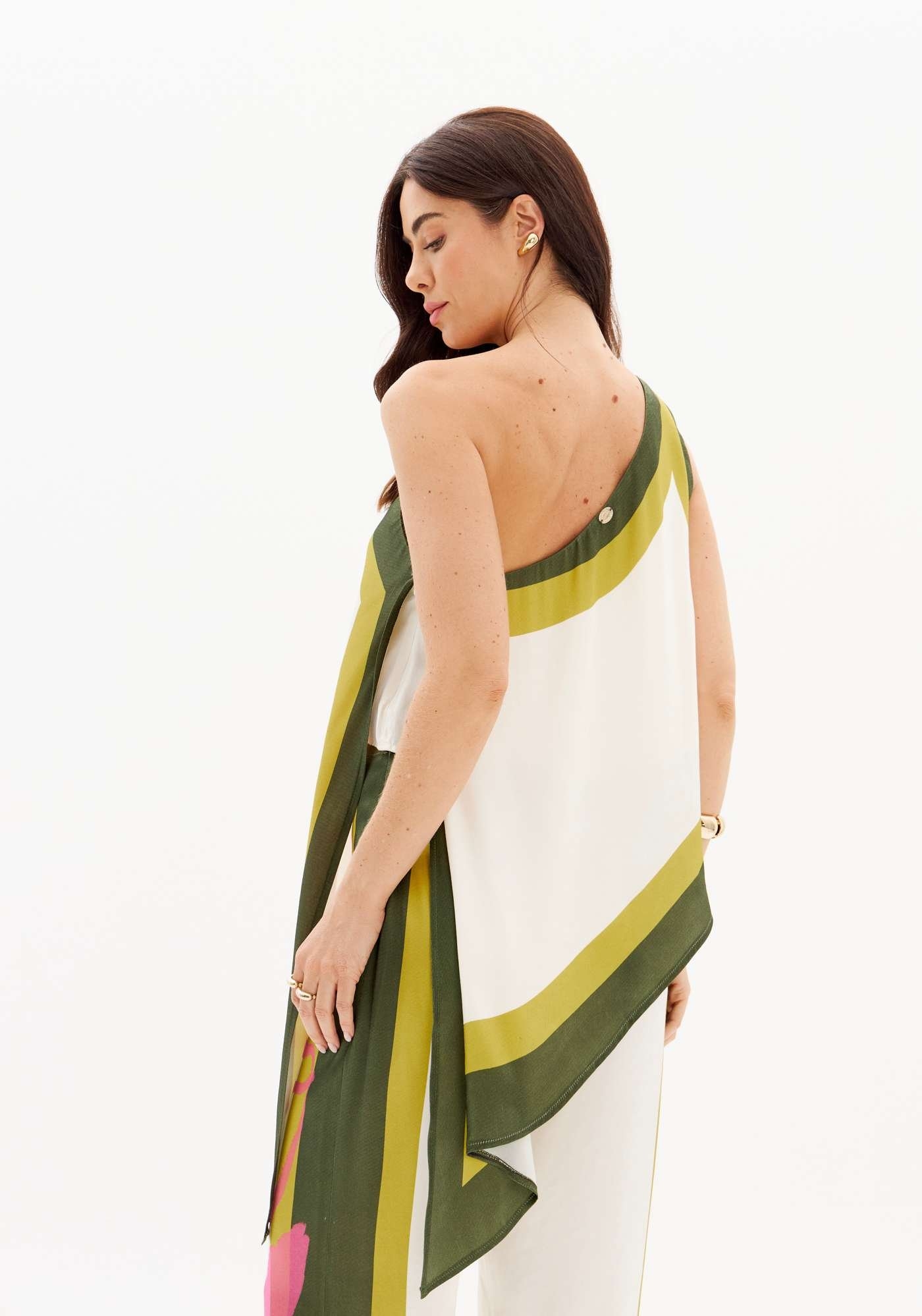 BLUSA ALONGADA ASSIMÉTRICA ESTAMPADA LANÇA PERFUME