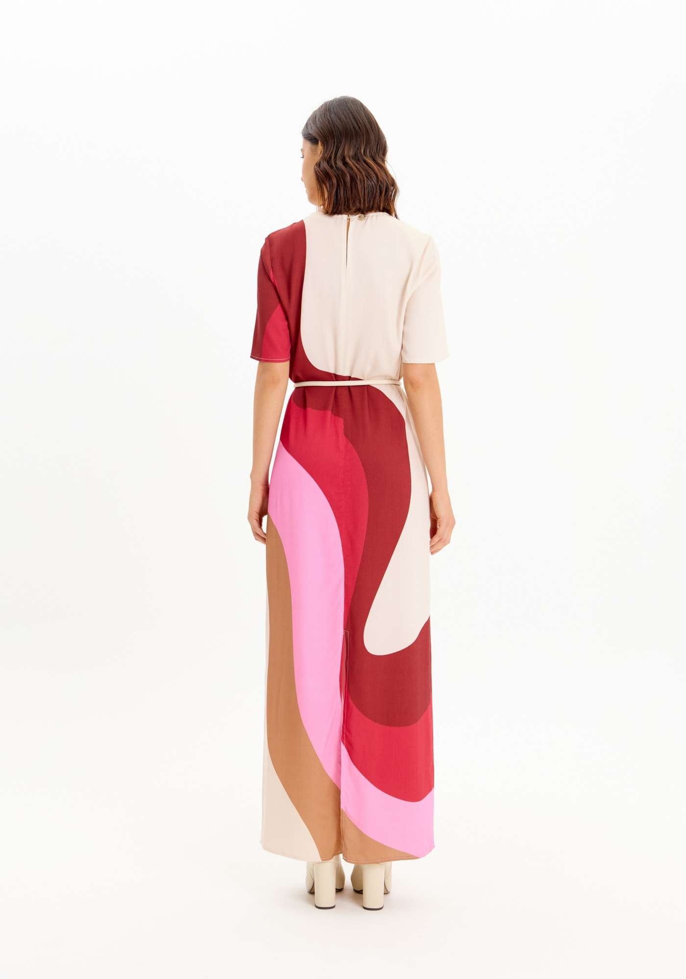 VESTIDO SUPER MIDI ESTAMPADO COM CINTO LANÇA PERFUME