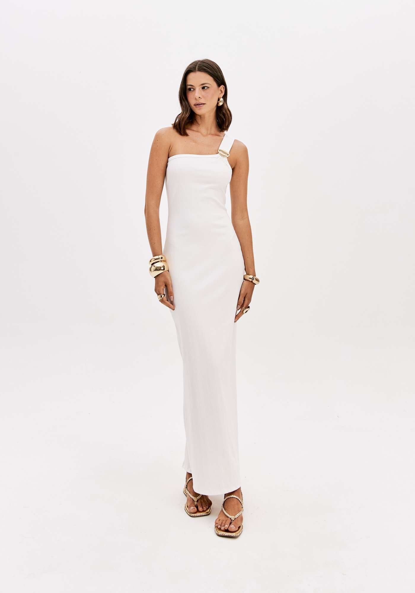 VESTIDO SUPER MIDI OMBRO ÚNICO LANÇA PERFUME
