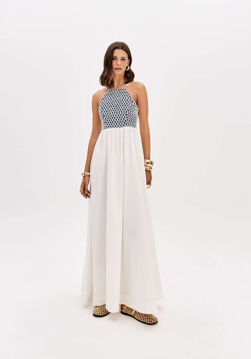 VESTIDO LONGO COM APLICAÇÃO E AMARRAÇÃO LANÇA PERFUME