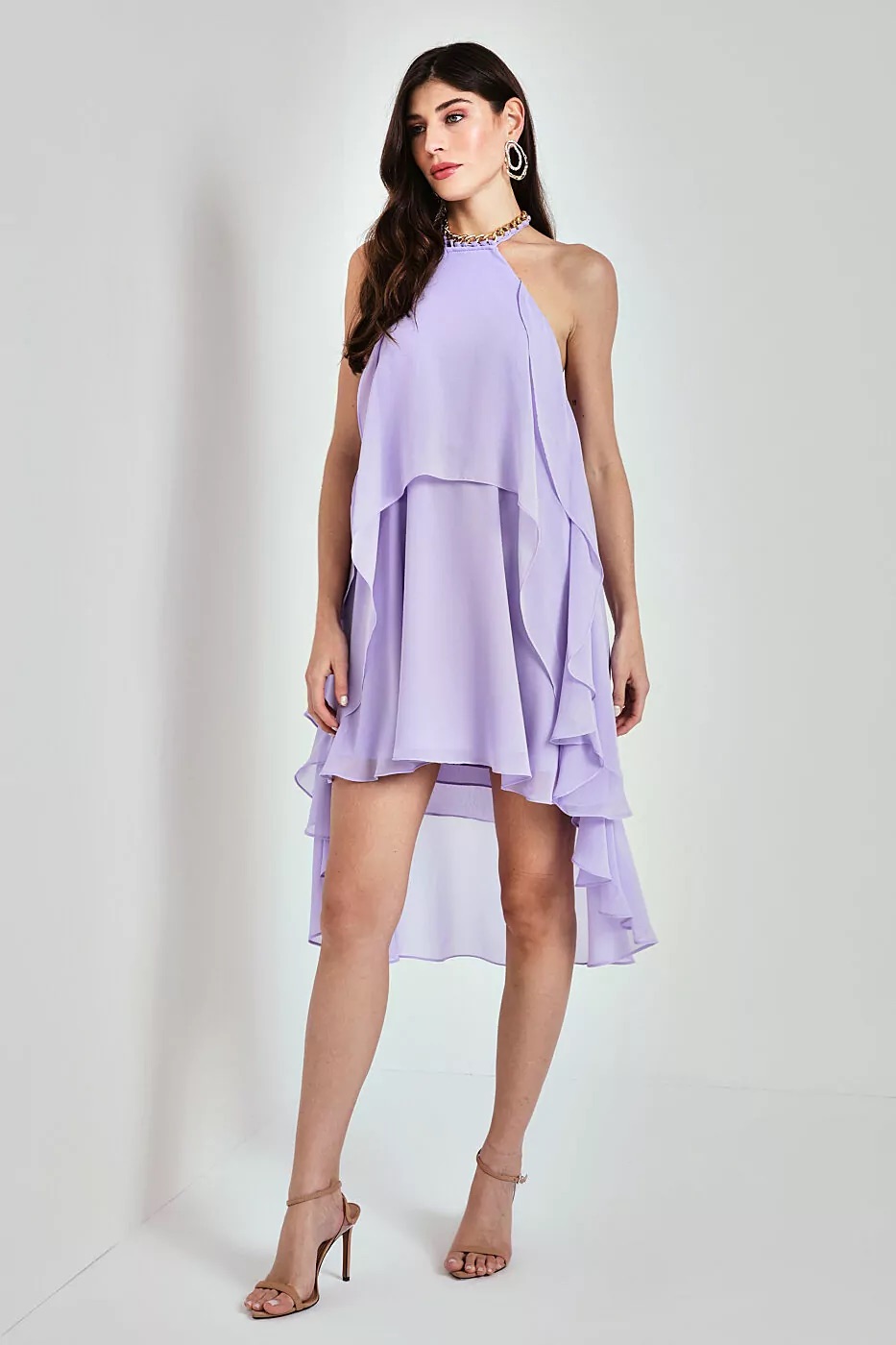 VESTIDO OCEANO EM CAMADAS LILÁS AVE RARA
