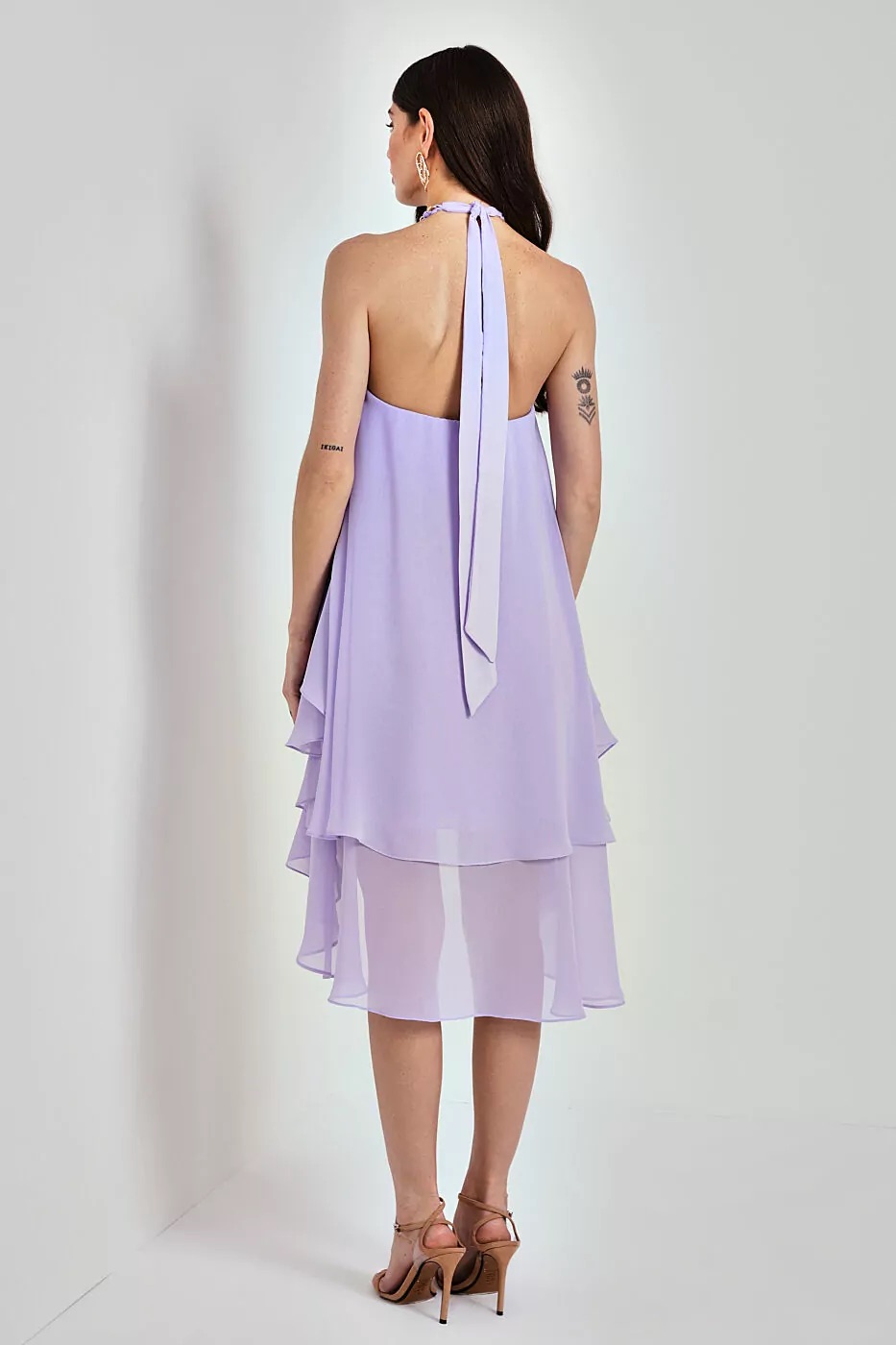 VESTIDO OCEANO EM CAMADAS LILÁS AVE RARA