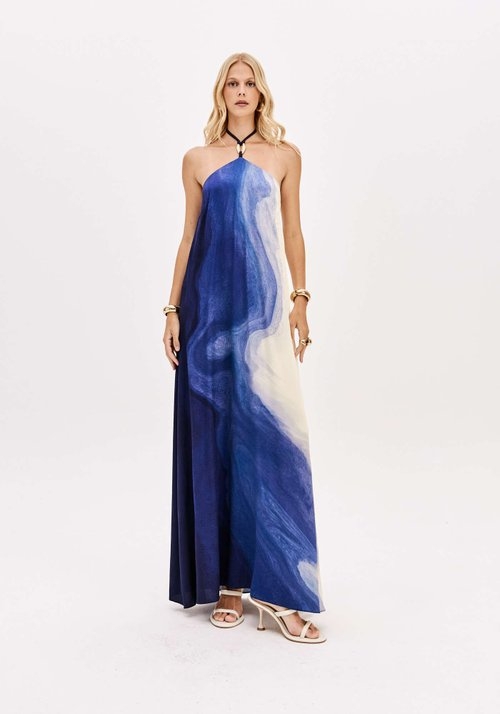 VESTIDO LONGO FRENTE ÚNICA ESTAMPADO LANÇA PERFUME