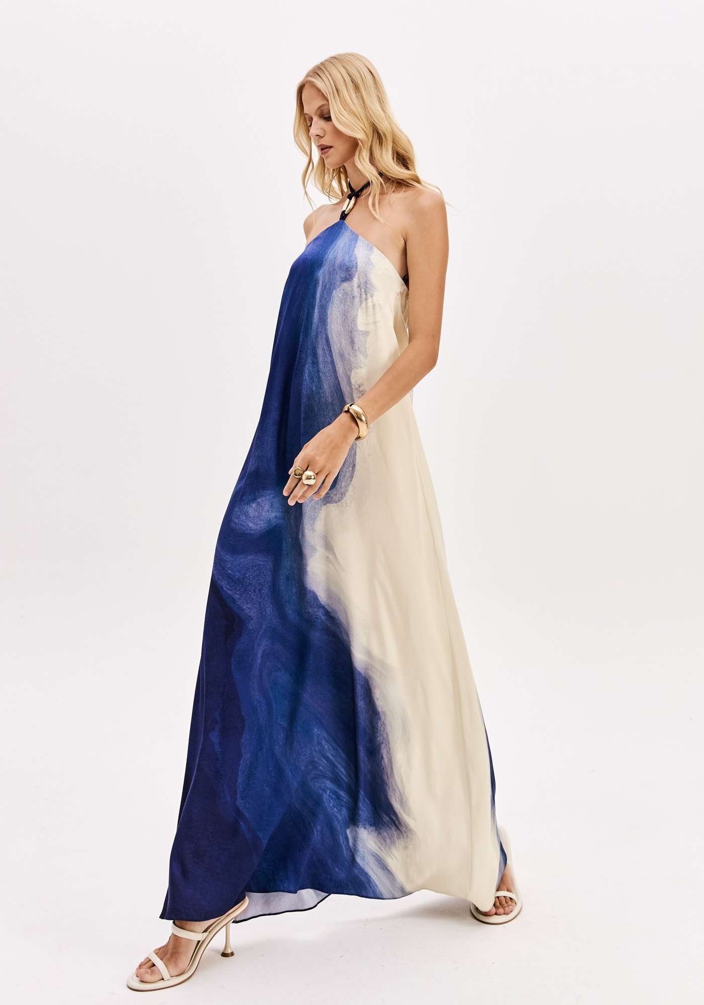 VESTIDO LONGO FRENTE ÚNICA ESTAMPADO LANÇA PERFUME
