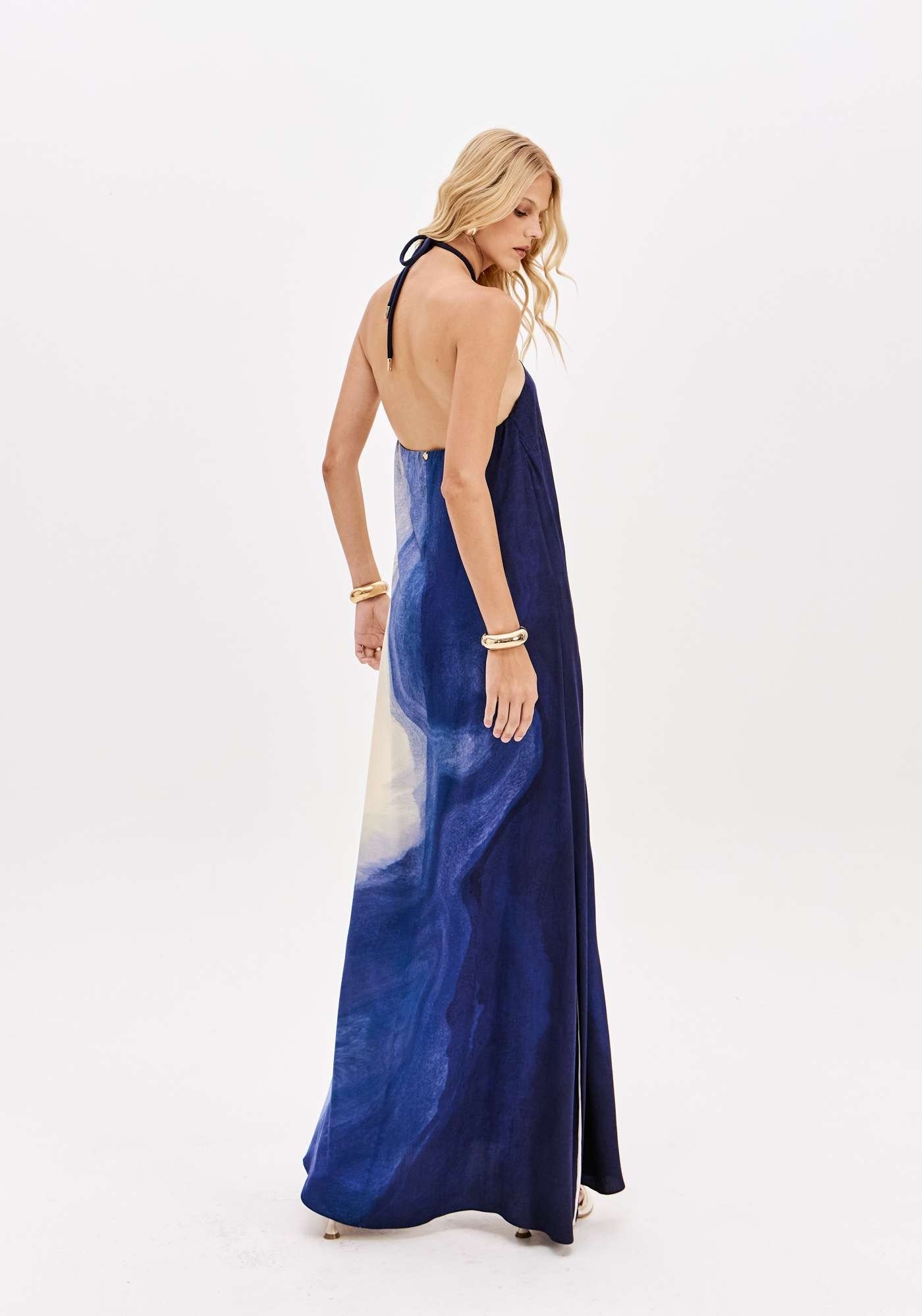 VESTIDO LONGO FRENTE ÚNICA ESTAMPADO LANÇA PERFUME