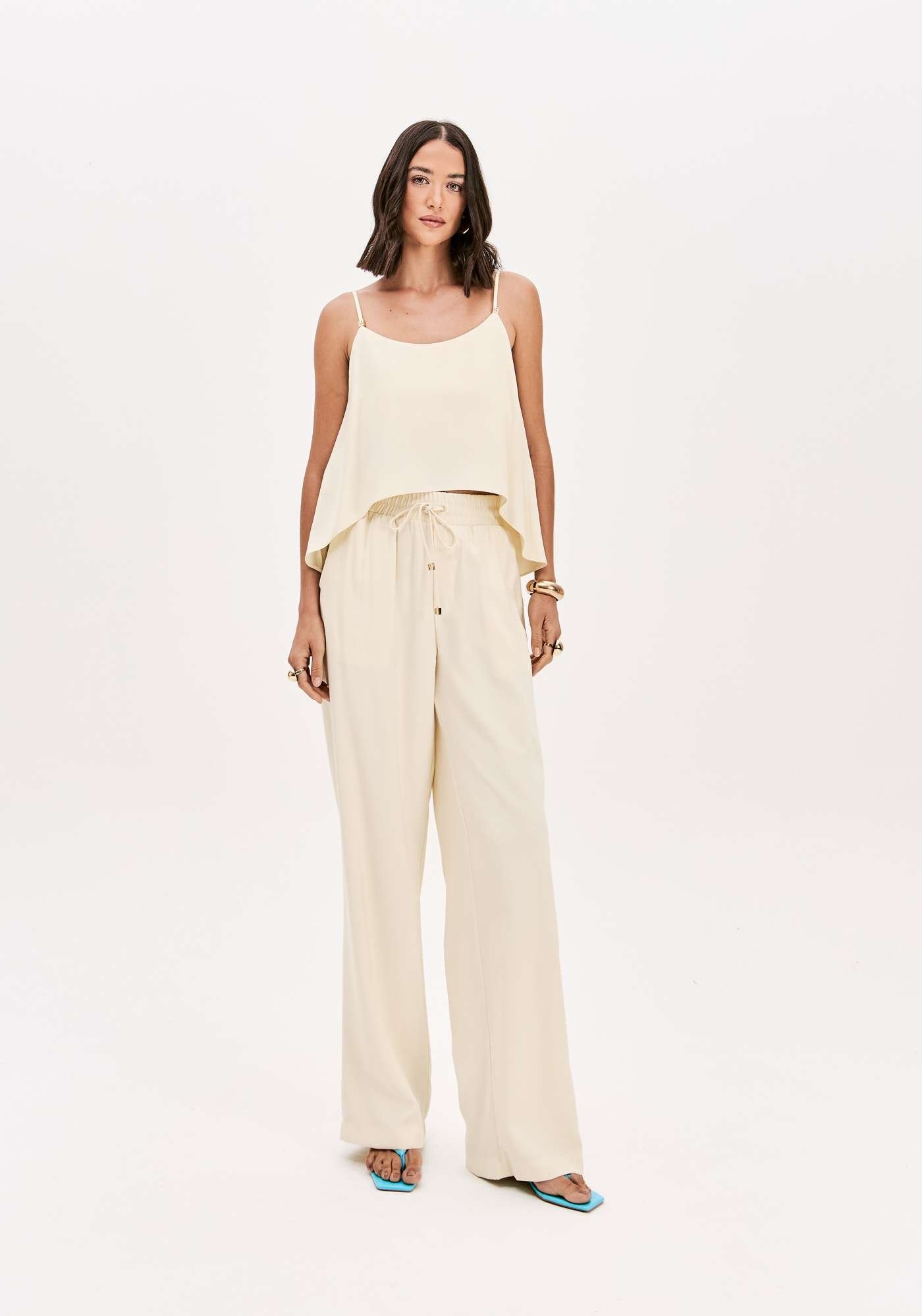 CALÇA WIDE LEG CINTURA ALTA COM CÓS DE ELÁSTICO LANÇA PERFUME