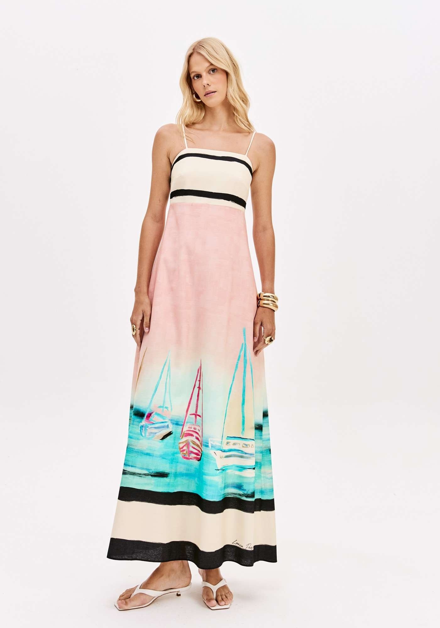 VESTIDO SUPER MIDI ESTAMPADO DE ALÇAS LANÇA PERFUME