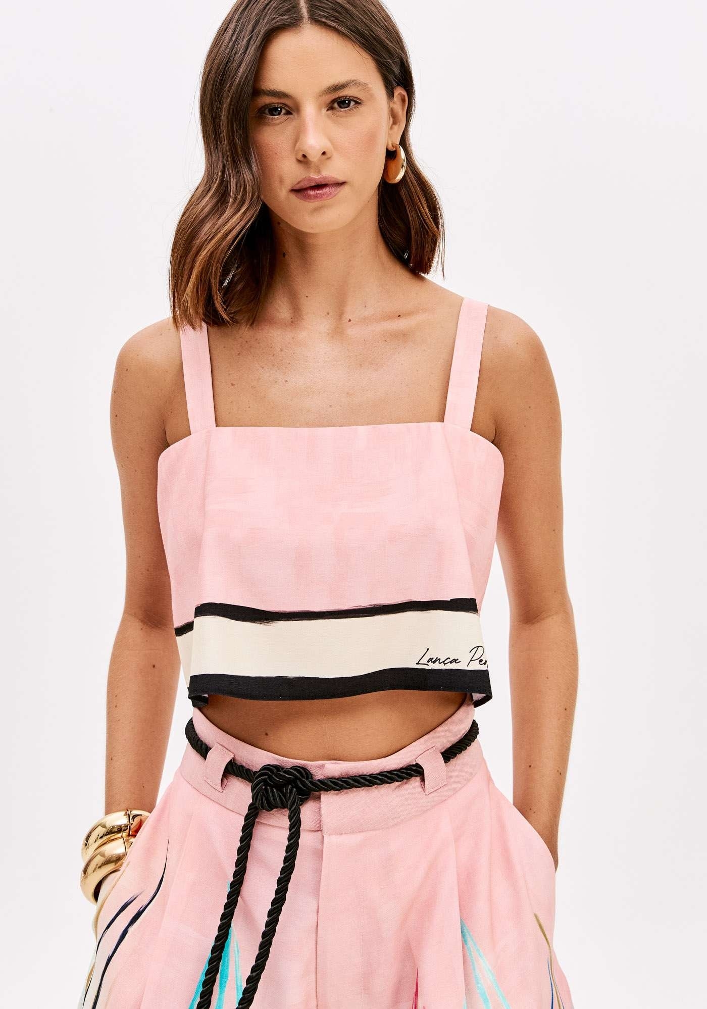 TOP CROPPED DE ALÇAS ESTAMPADOS LANÇA PERFUME