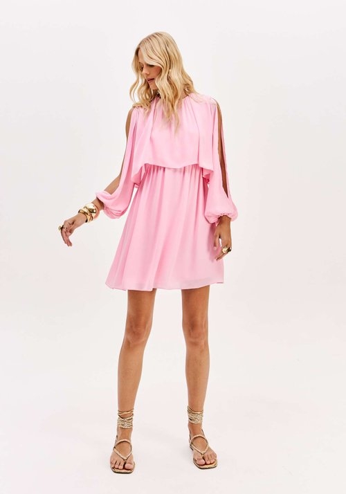VESTIDO CURTO MANGA LONGA COM SOBREPOSIÇÃO LANÇA PERFUME