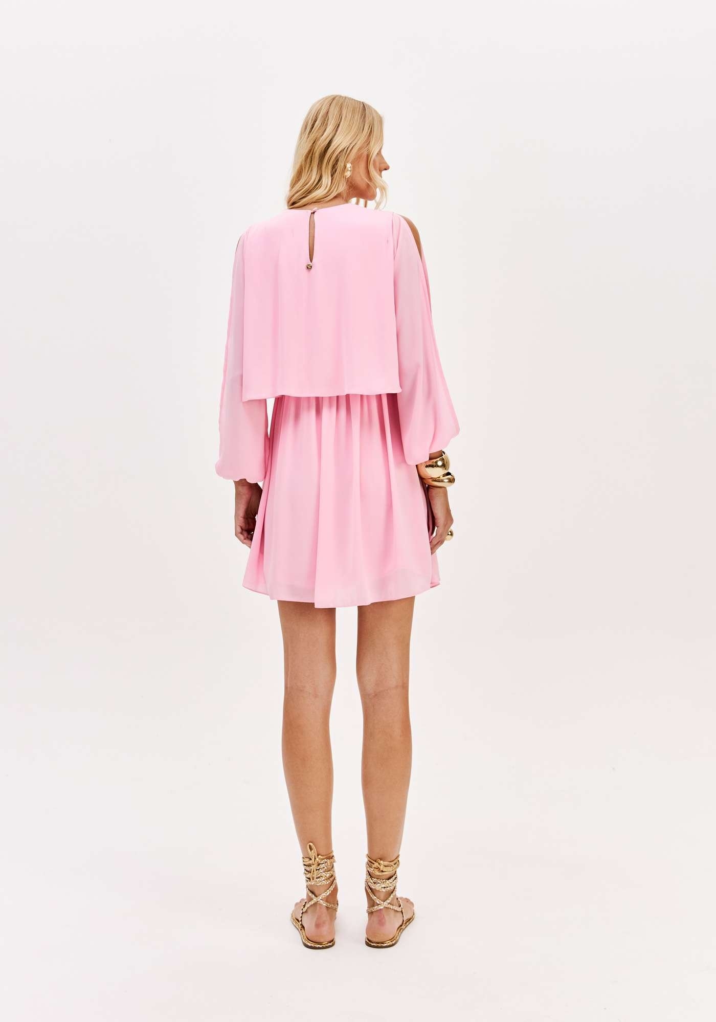 VESTIDO CURTO MANGA LONGA COM SOBREPOSIÇÃO LANÇA PERFUME