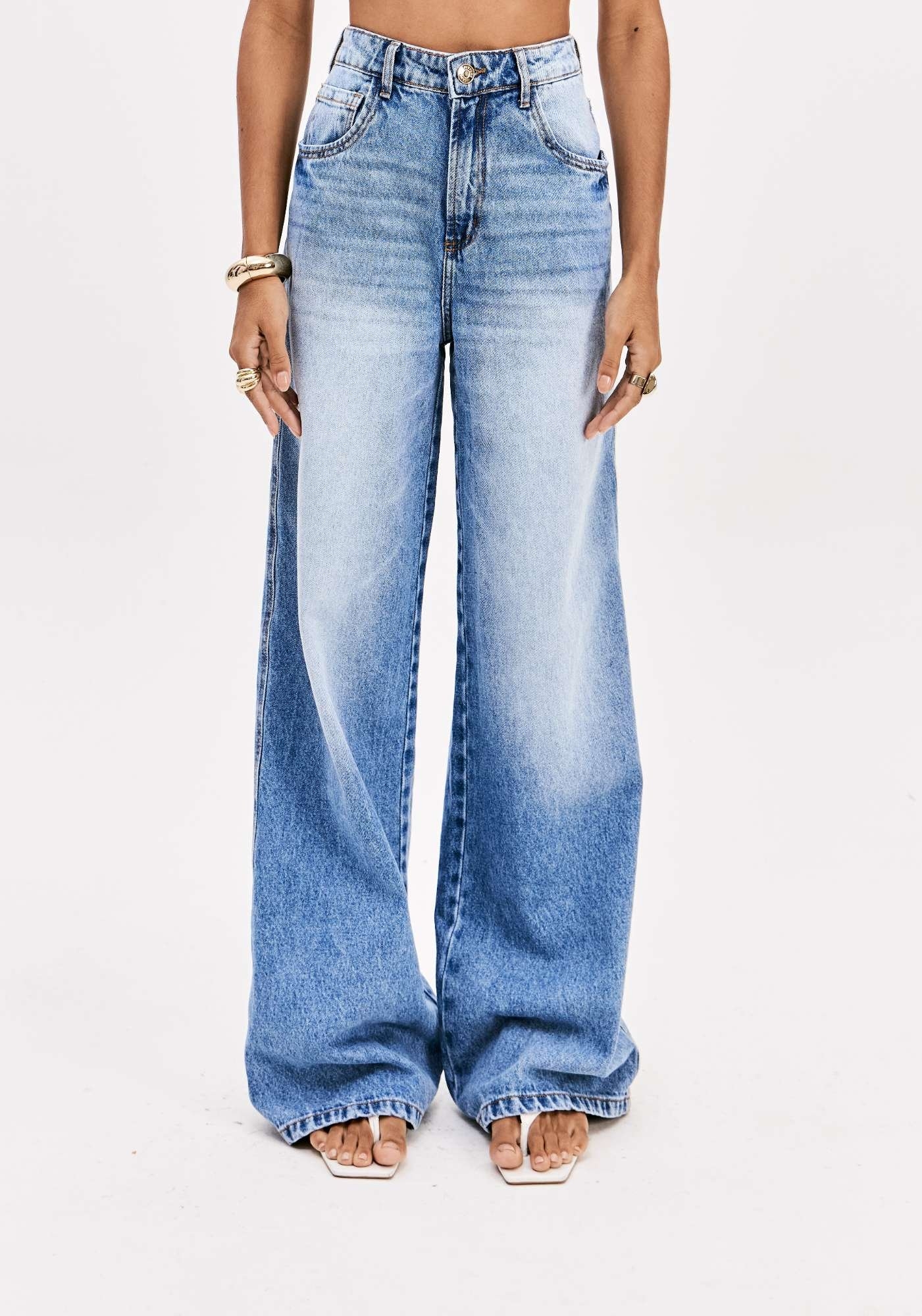 CALÇA  WIDE LEG JEANS CINTURA SUPER ALTA LANÇA PERFUME