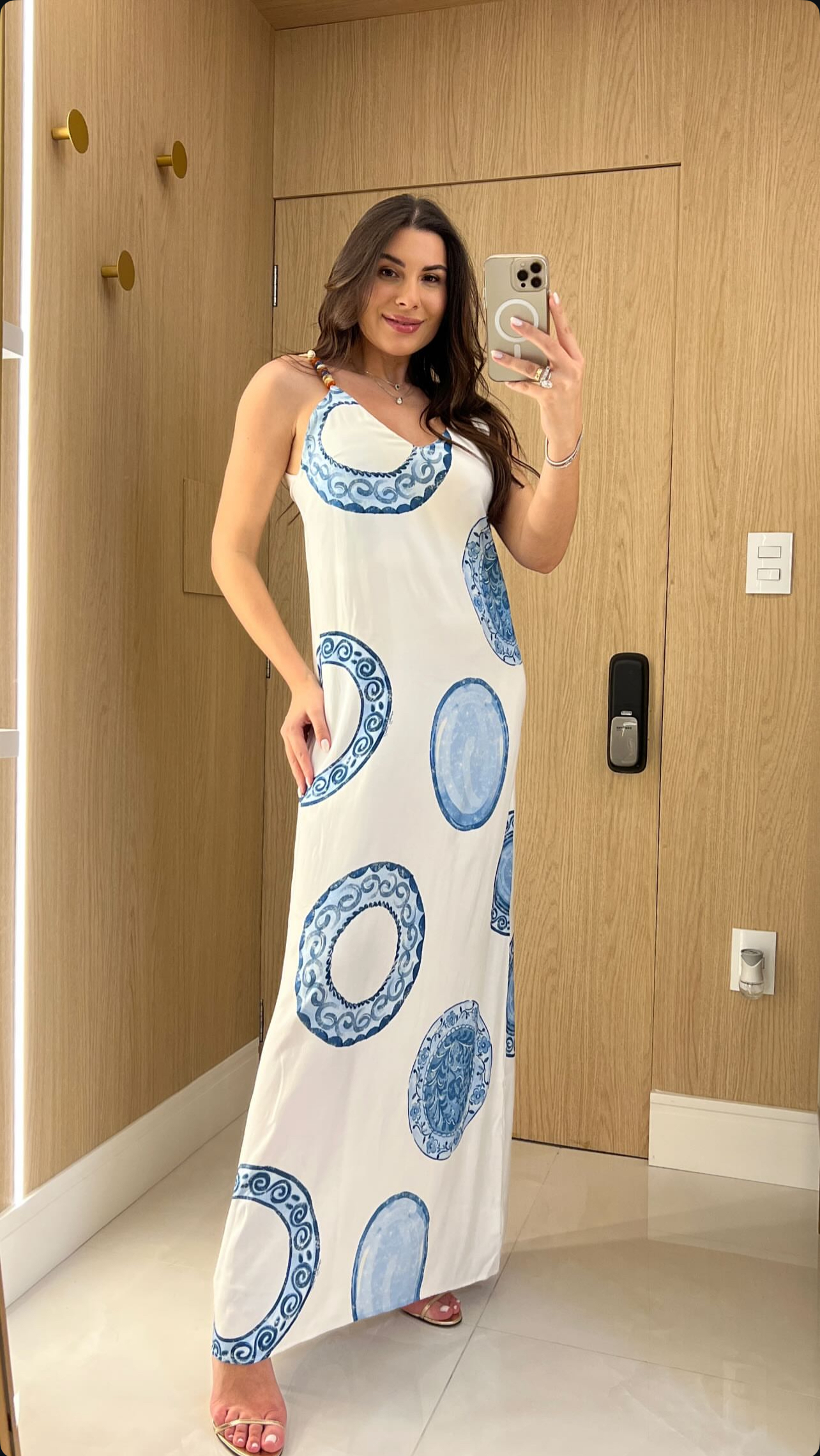 VESTIDO LONGO AZUL  ESTAMPADO LANÇA PERFUME