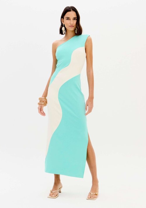 VESTIDO MIDI RECORTE BICOLOR LANÇA PERFUME